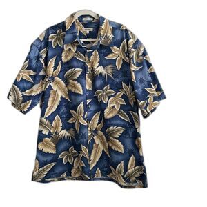 Pierre Cardin Hawaiian Camp Shirt Mens XXL Blue Tropical Pal 100% Cotton Korea